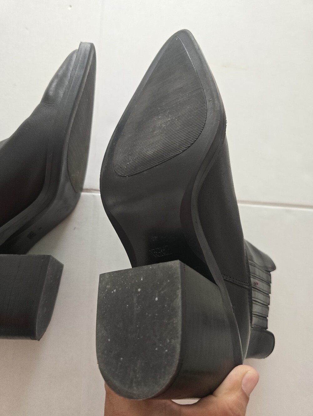 Zara Pointed Toe Leather Cowboy Bootie Size 9 - Picture 2 of 12